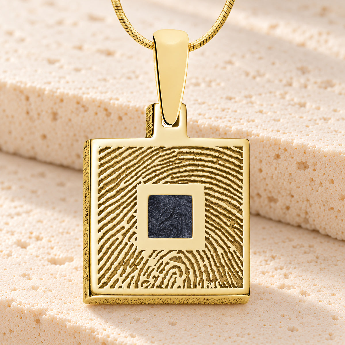Gold Plated over Sterling Square Ash and Fingerprint Necklace — main