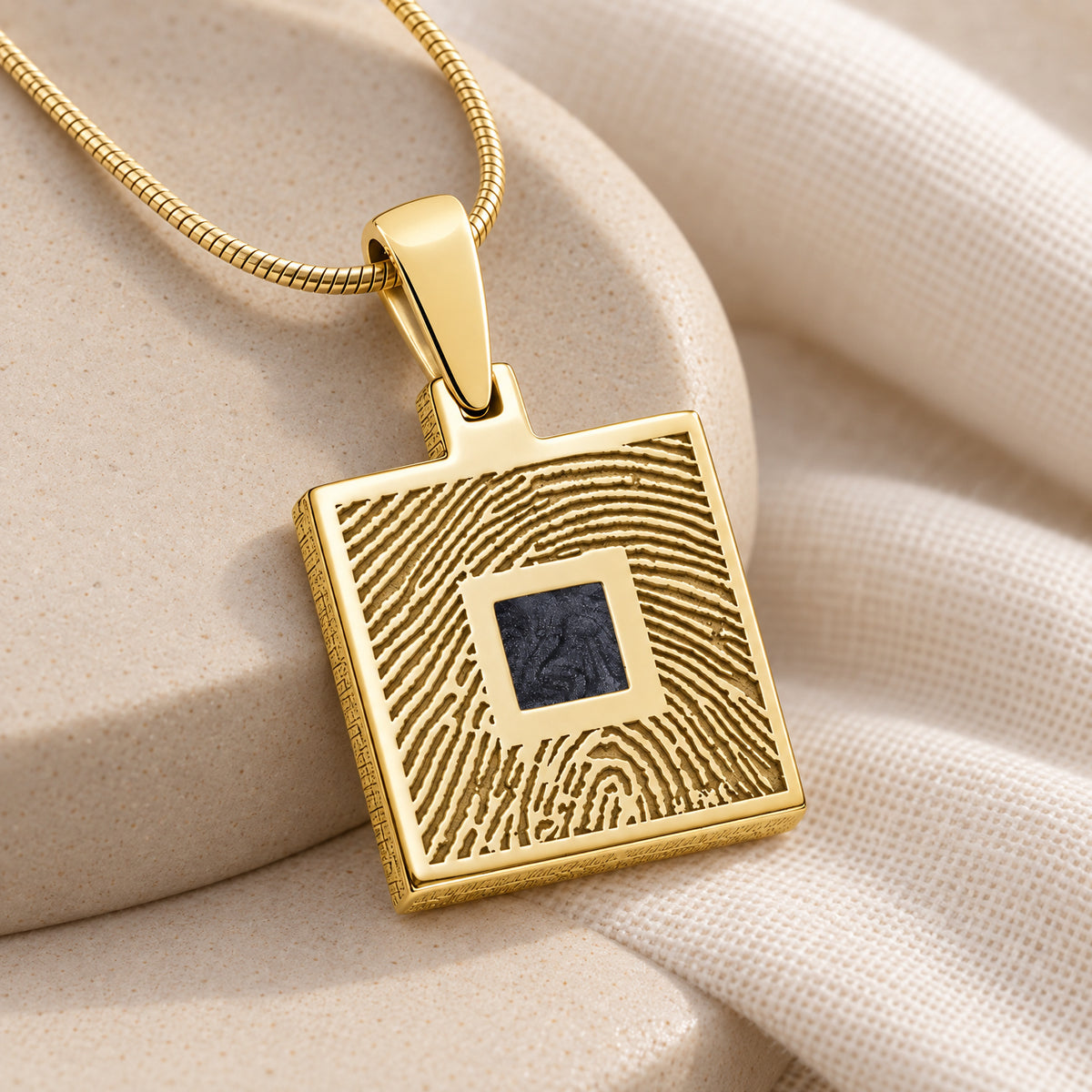 Gold Plated over Sterling Square Ash and Fingerprint Necklace — alternate view