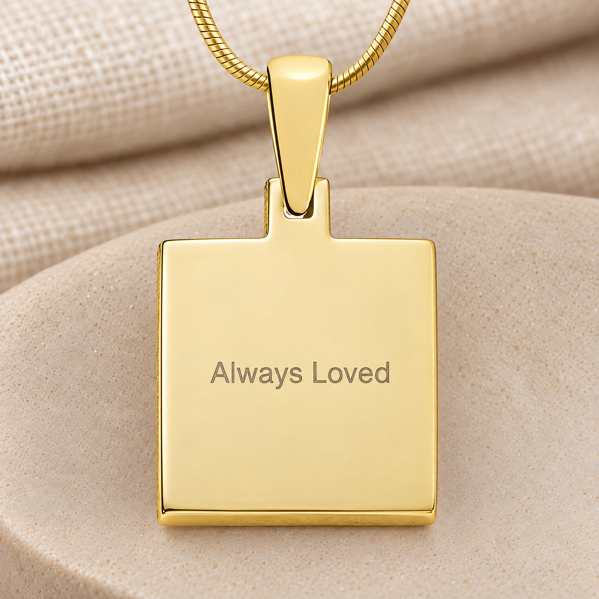 Gold Plated over Sterling Square Ash and Fingerprint Necklace — rear engraving