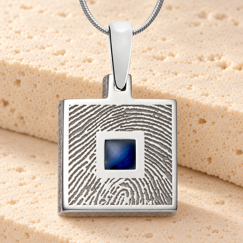 Sterling Square Ash and Fingerprint Necklace