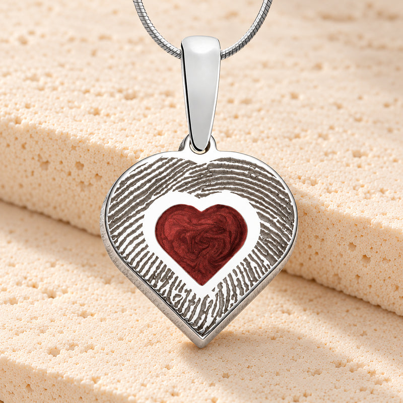 Sterling Small Heart  Ash and Fingerprint Necklace