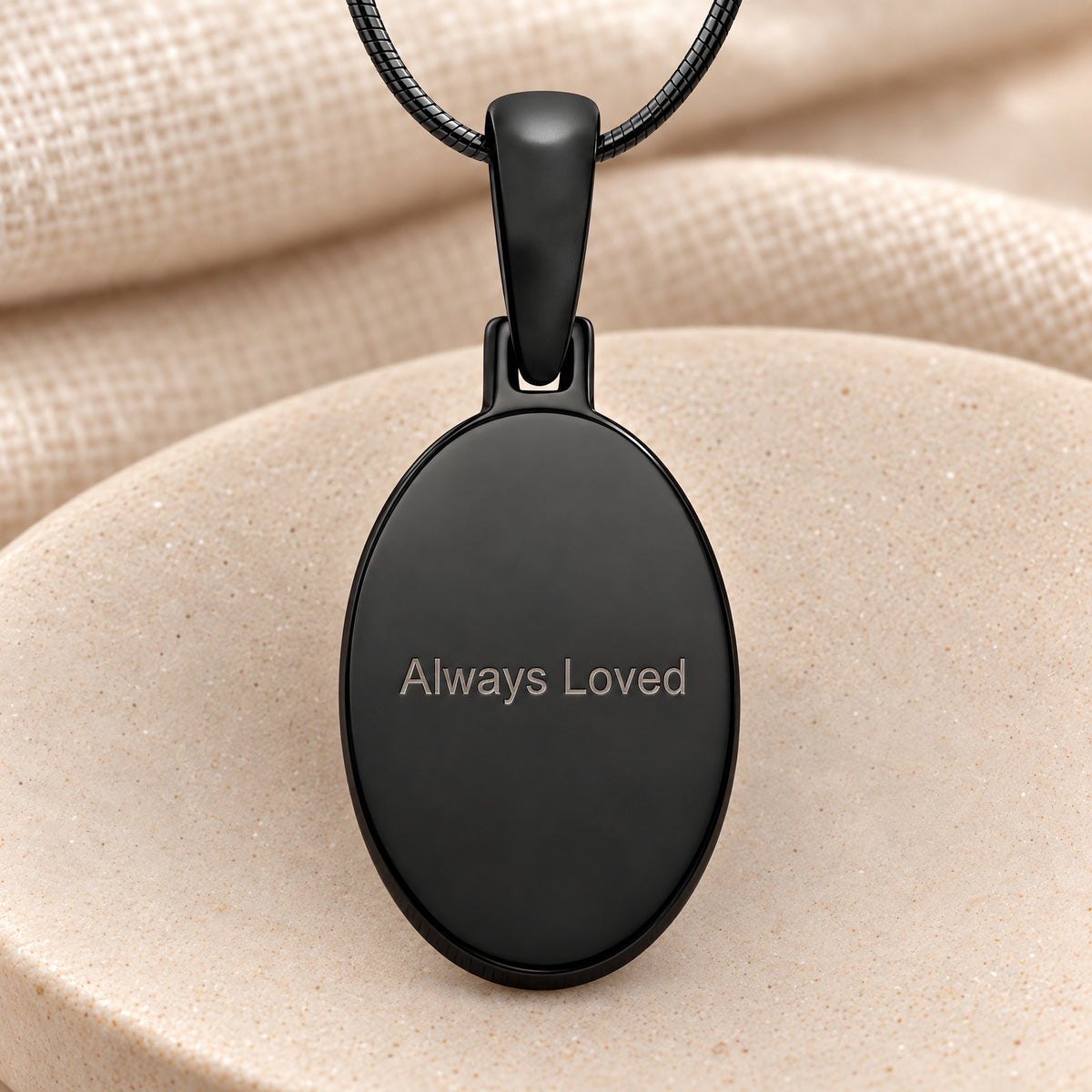 Black Plated Sterling Oval with Signature Fingerprint Necklace — rear engraving