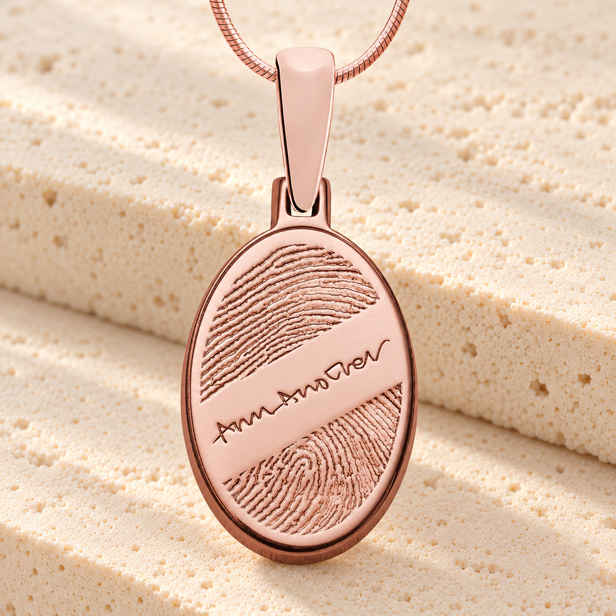 Rose Gold Plated Sterling Oval with Signature Fingerprint Necklace — main