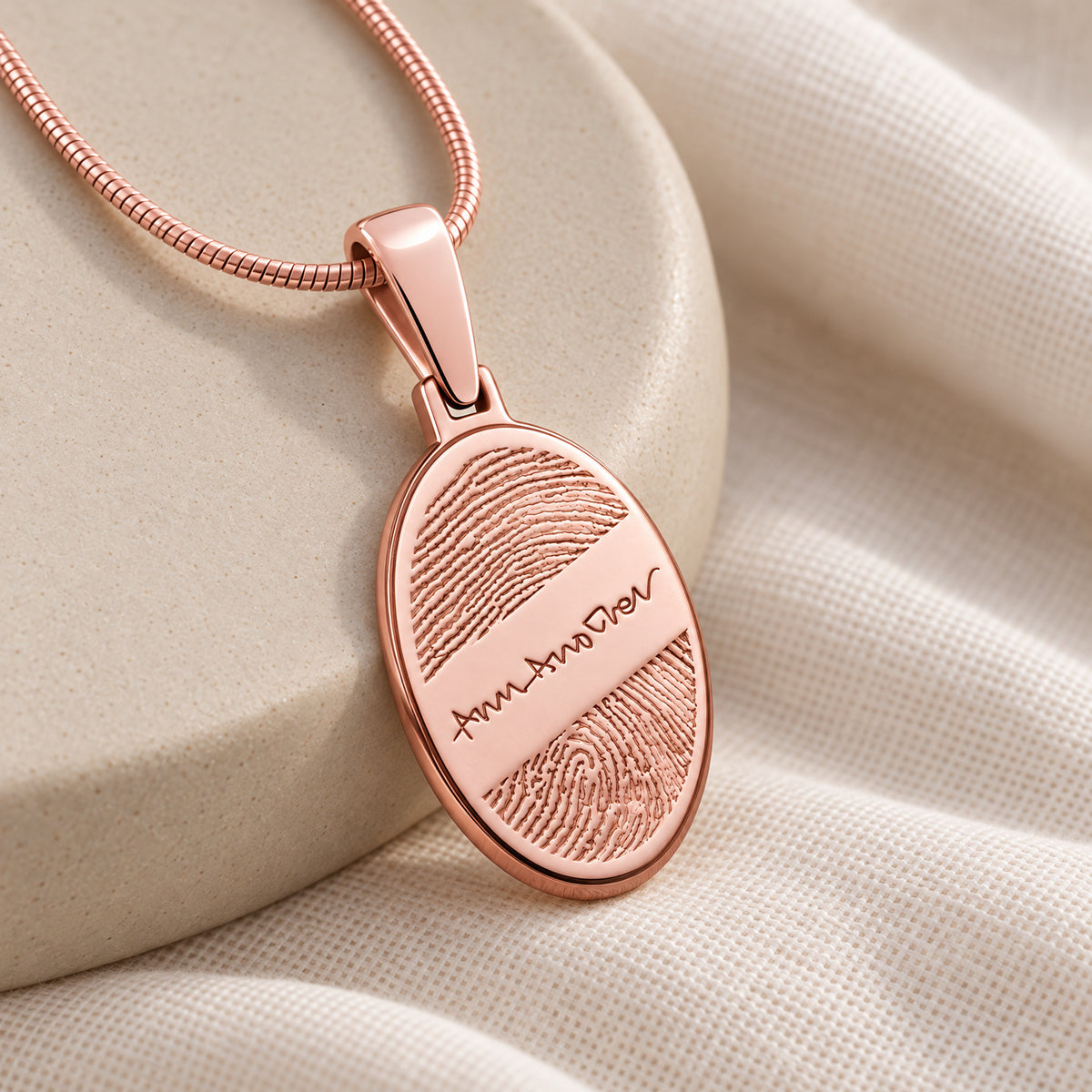 Rose Gold Plated Sterling Oval with Signature Fingerprint Necklace — alternate view