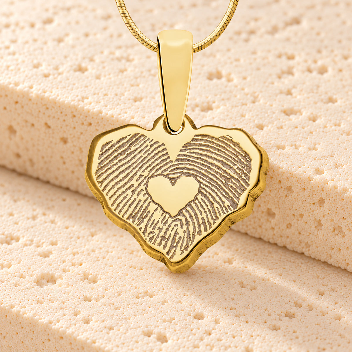 Gold Plated Petite Cut Sterling Heart Fingerprint Necklace with Signature on Back — main
