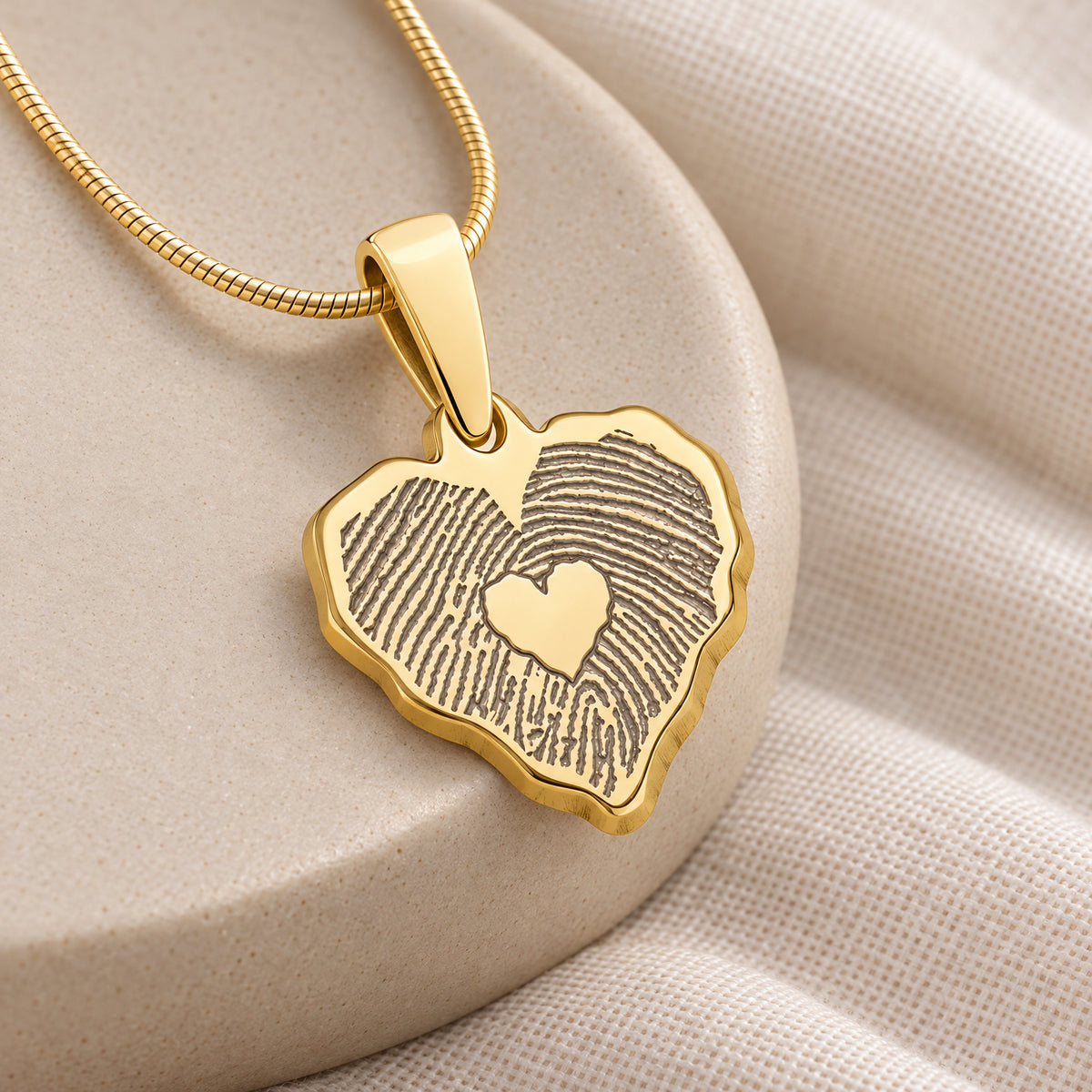 Solid 14K Gold Petite Cut Sterling Heart Fingerprint Necklace with Signature on Back — alternate view