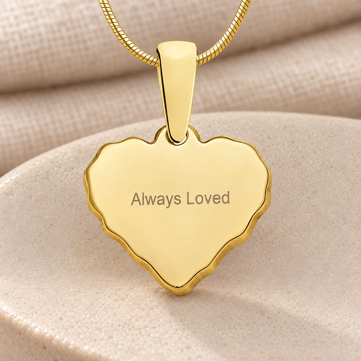 Solid 14K Gold Petite Cut Sterling Heart Fingerprint Necklace with Signature on Back — rear engraving