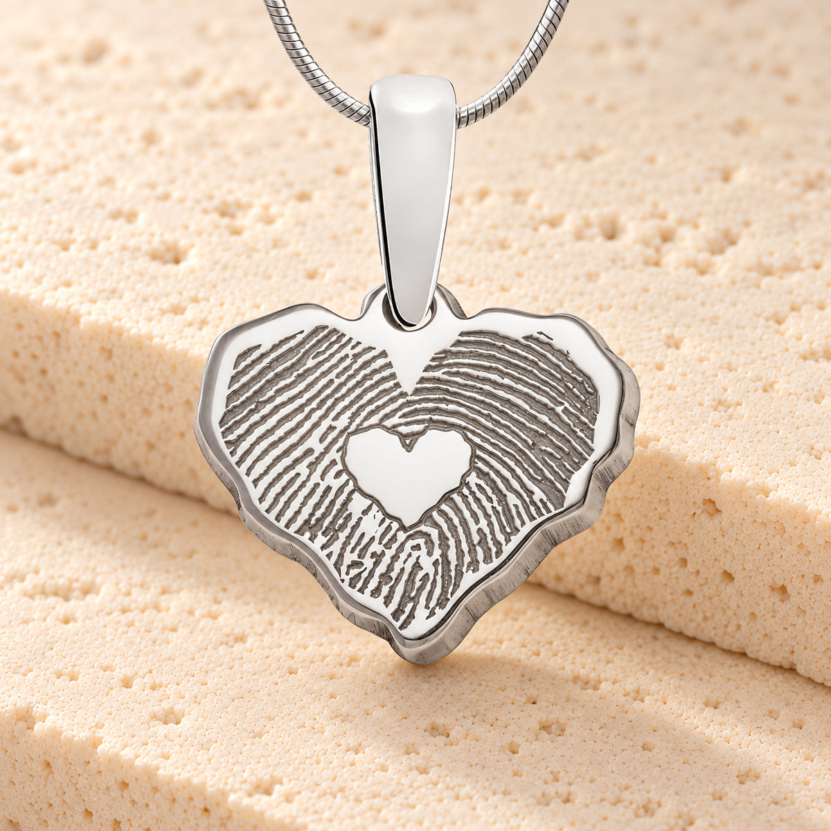 Petite Cut Sterling Heart Fingerprint Necklace with Signature on Back — main