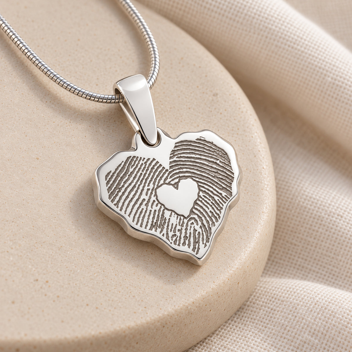 Petite Cut Sterling Heart Fingerprint Necklace with Signature on Back — alternate view