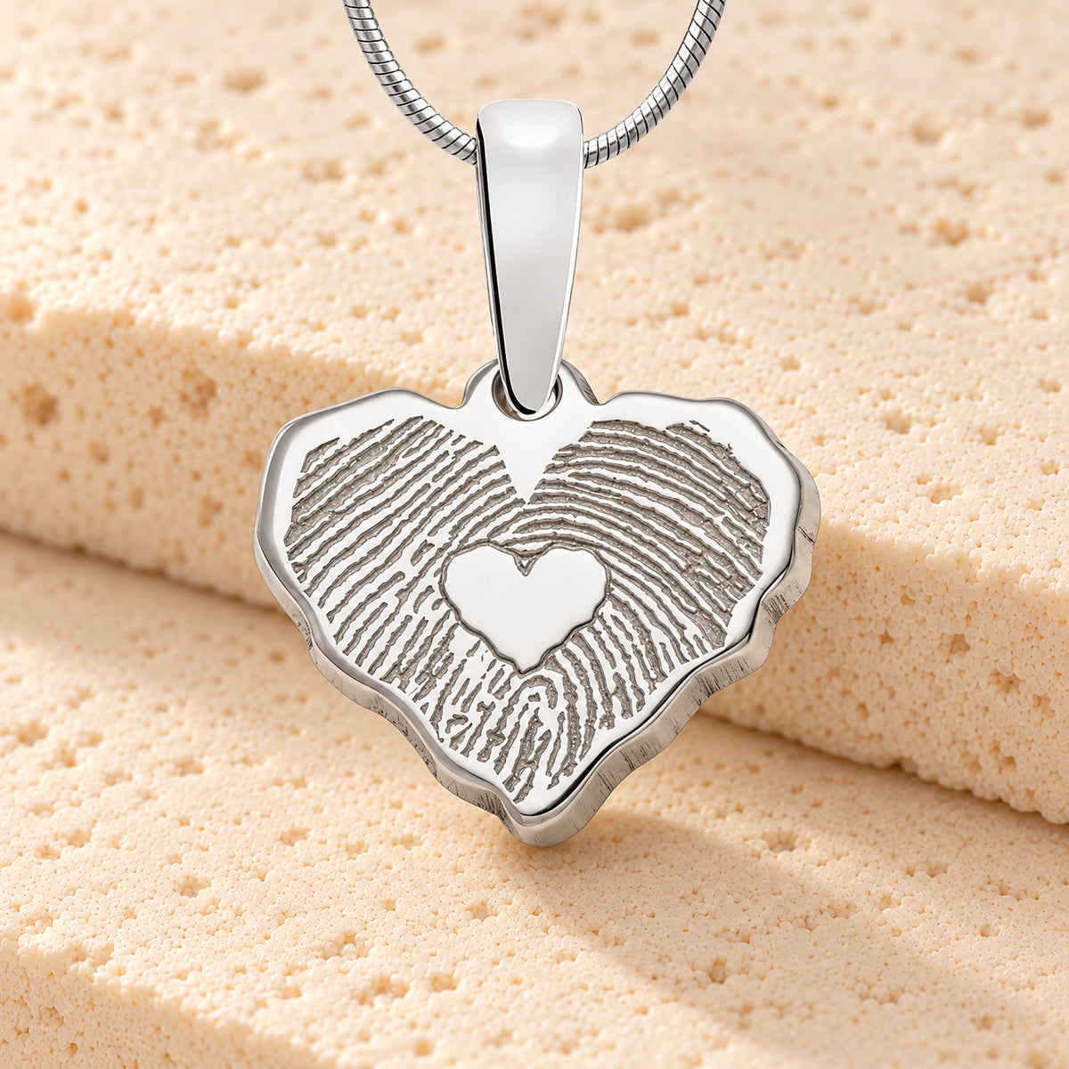 Petite Cut Solid 14K White Gold Heart Fingerprint Necklace with Signature on Back — main