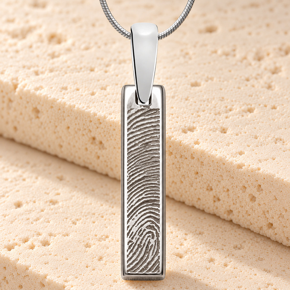 Sterling Fingerprint Tiny Bar Necklace with Signature on Back — main