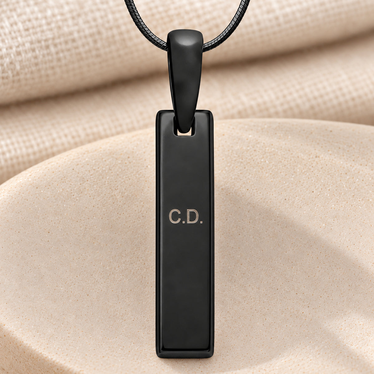 Black Plated Sterling Fingerprint Tiny Bar Necklace with Signature on Back — rear engraving