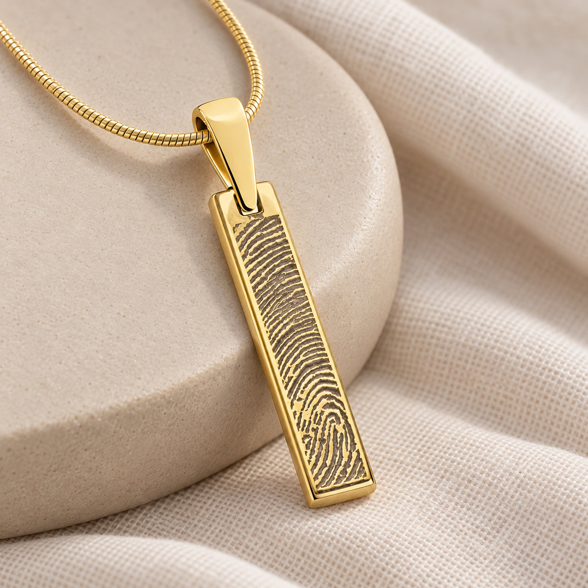 Solid 14K Gold Fingerprint Tiny Bar Necklace with Signature on Back — alternate view