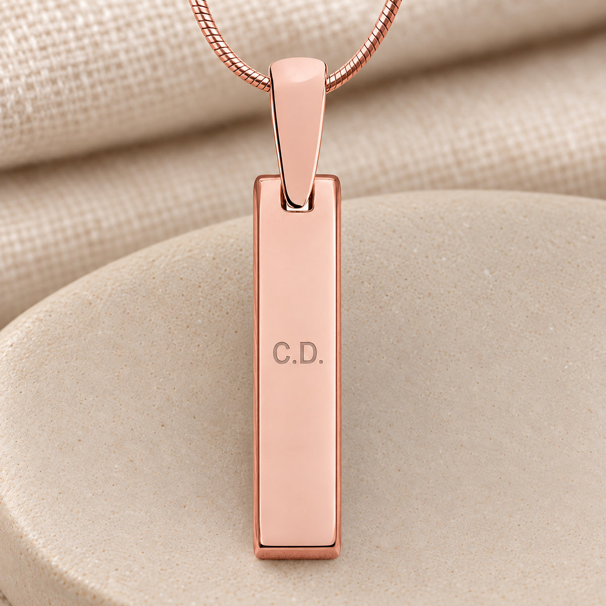 Rose Gold Plated Sterling Fingerprint Tiny Bar Necklace with Signature on Back — rear engraving