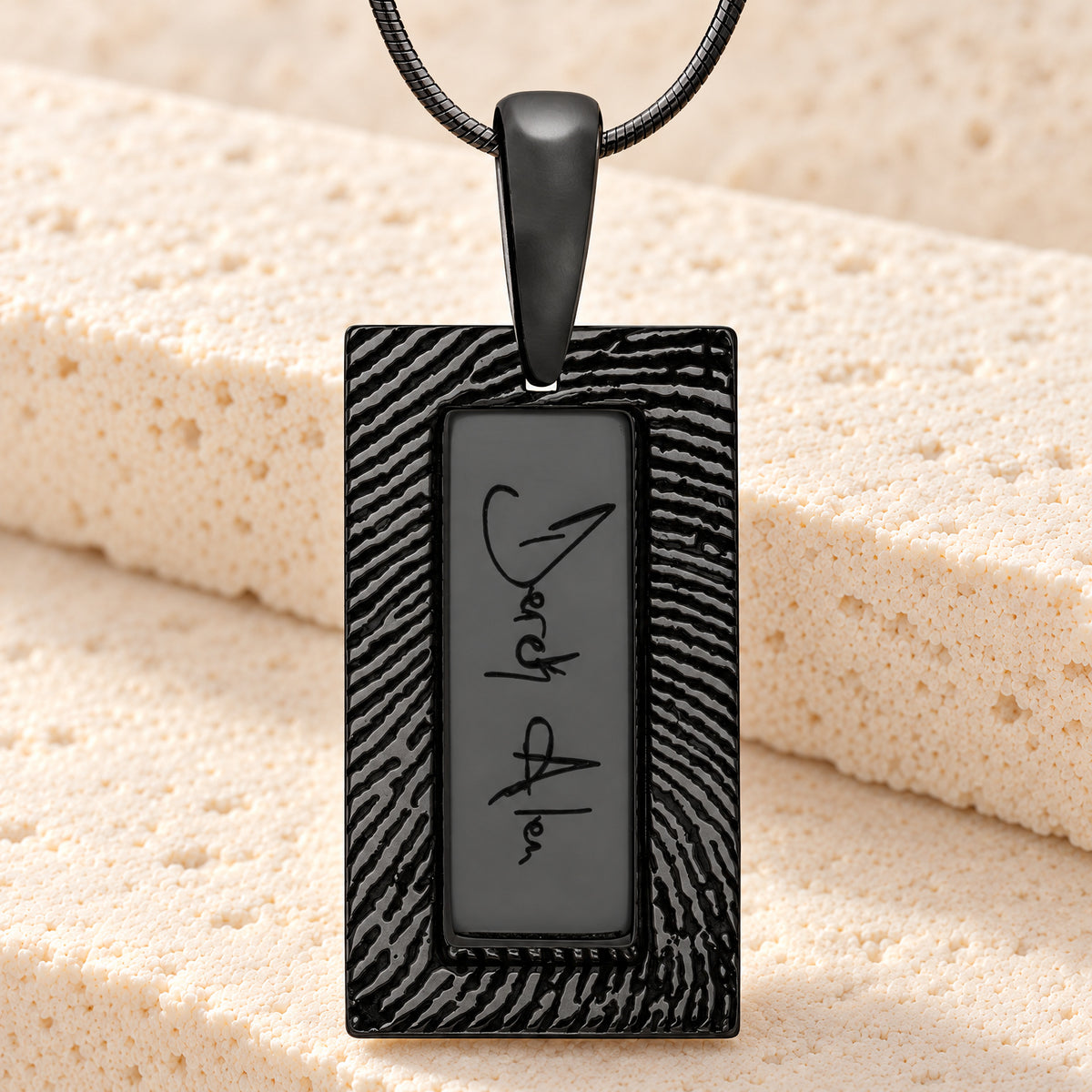 Black Plated Sterling Signature Rectangle Fingerprint Necklace — main