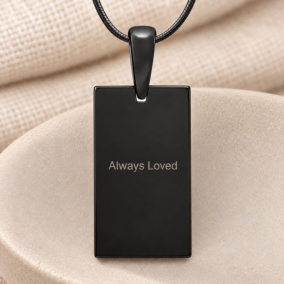 Black Plated Sterling Signature Rectangle Fingerprint Necklace — rear engraving
