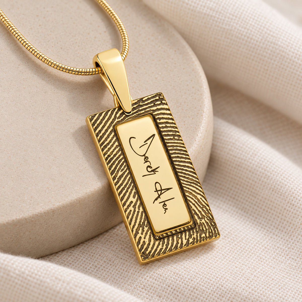 Gold Plated Sterling Signature Rectangle Fingerprint Necklace — alternate view