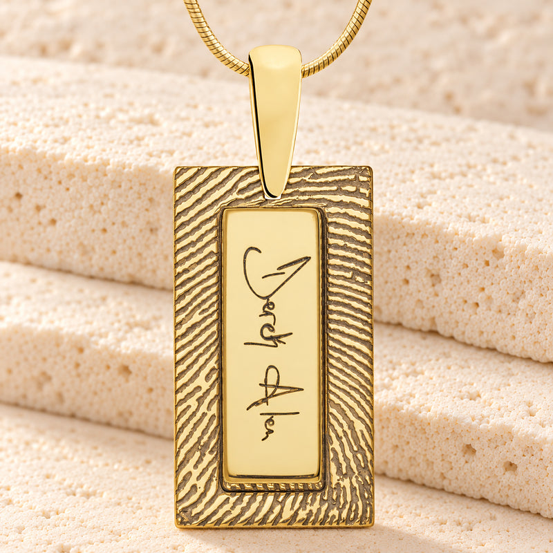 Solid 14K Gold Signature Rectangle Fingerprint Necklace