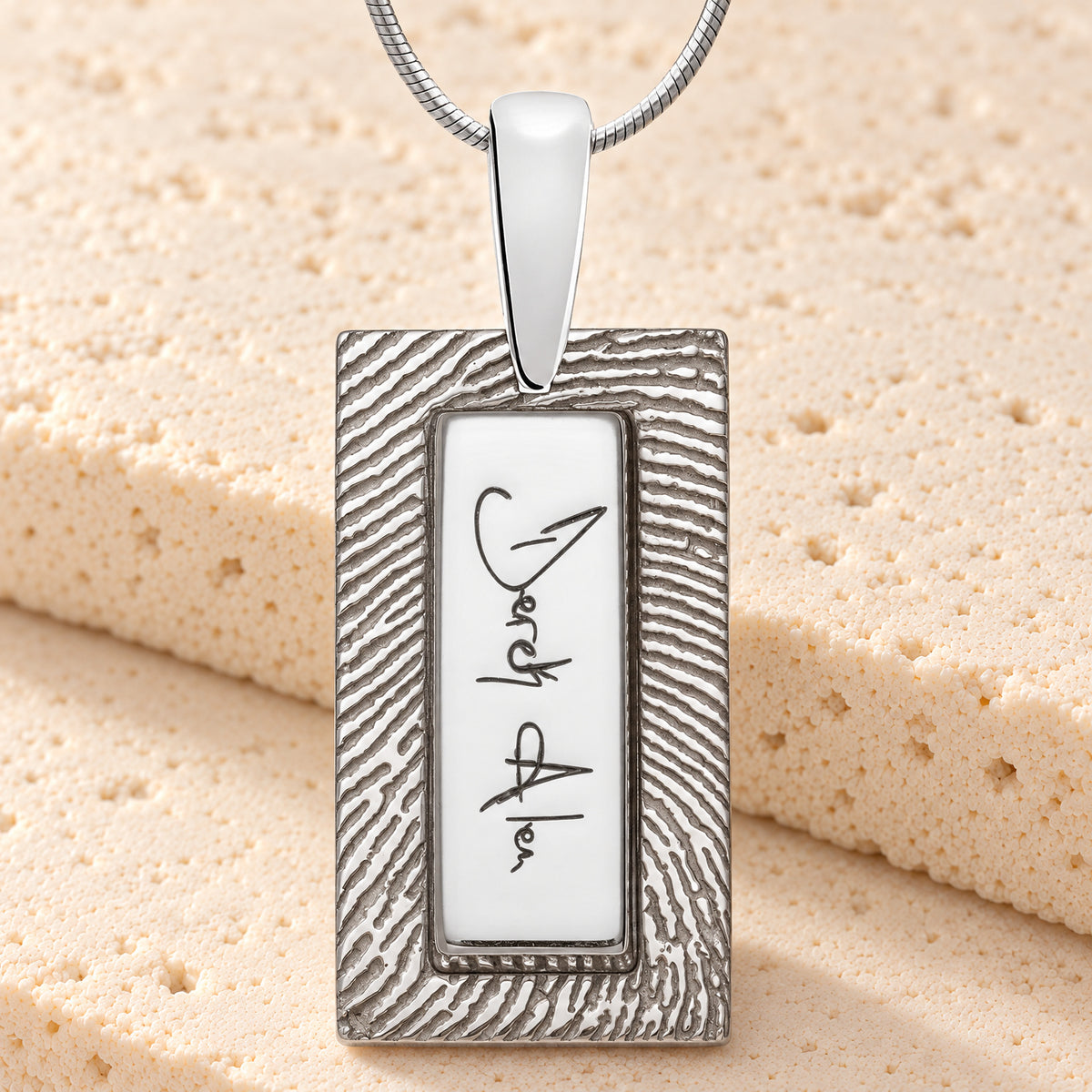 Sterling Signature Rectangle Fingerprint Necklace — main