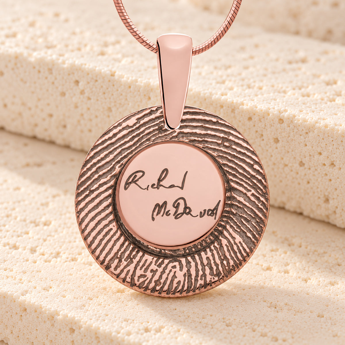 Rose Gold Plated Signature Round Sterling Silver Fingerprint Necklace — main