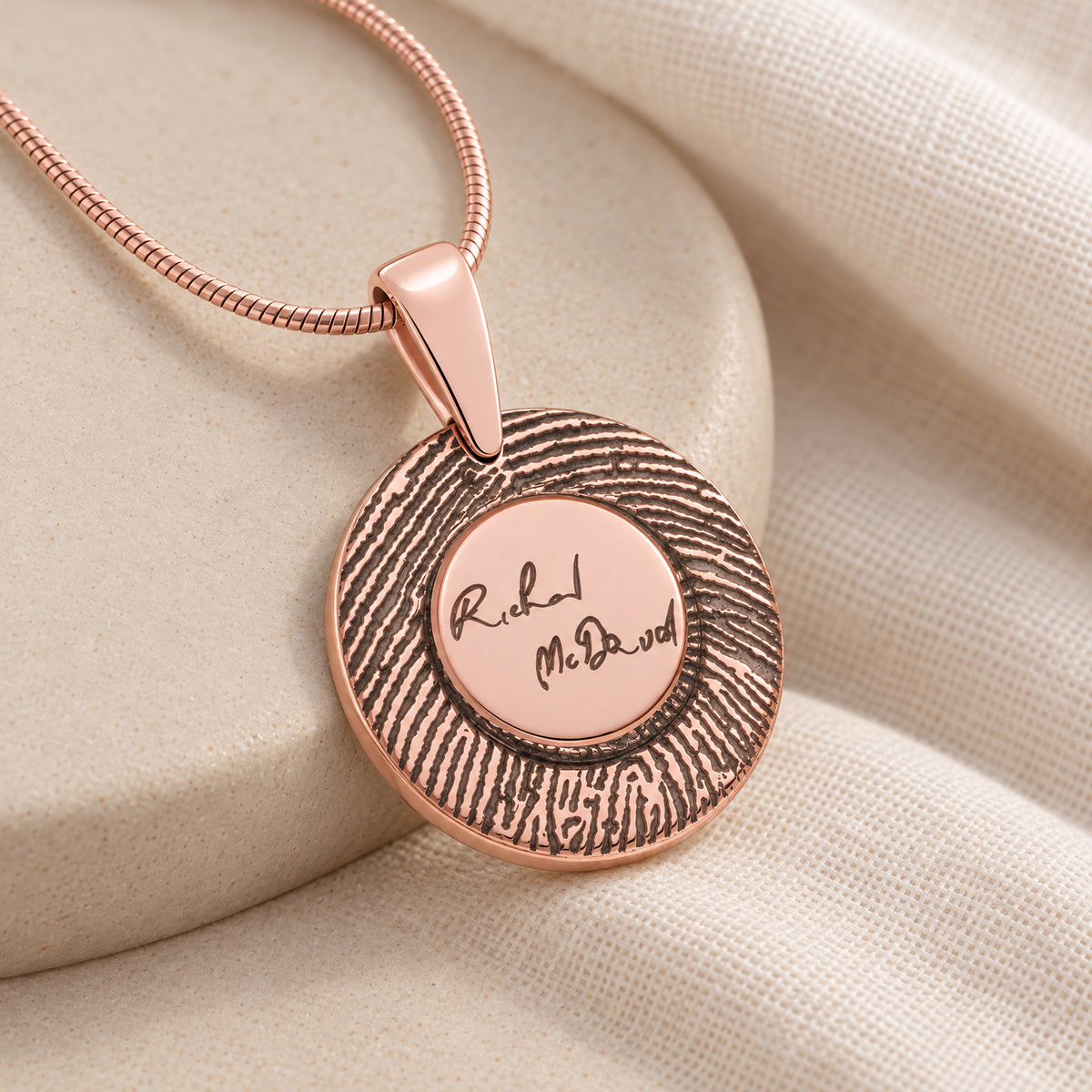 Rose Gold Plated Signature Round Sterling Silver Fingerprint Necklace — alternate view