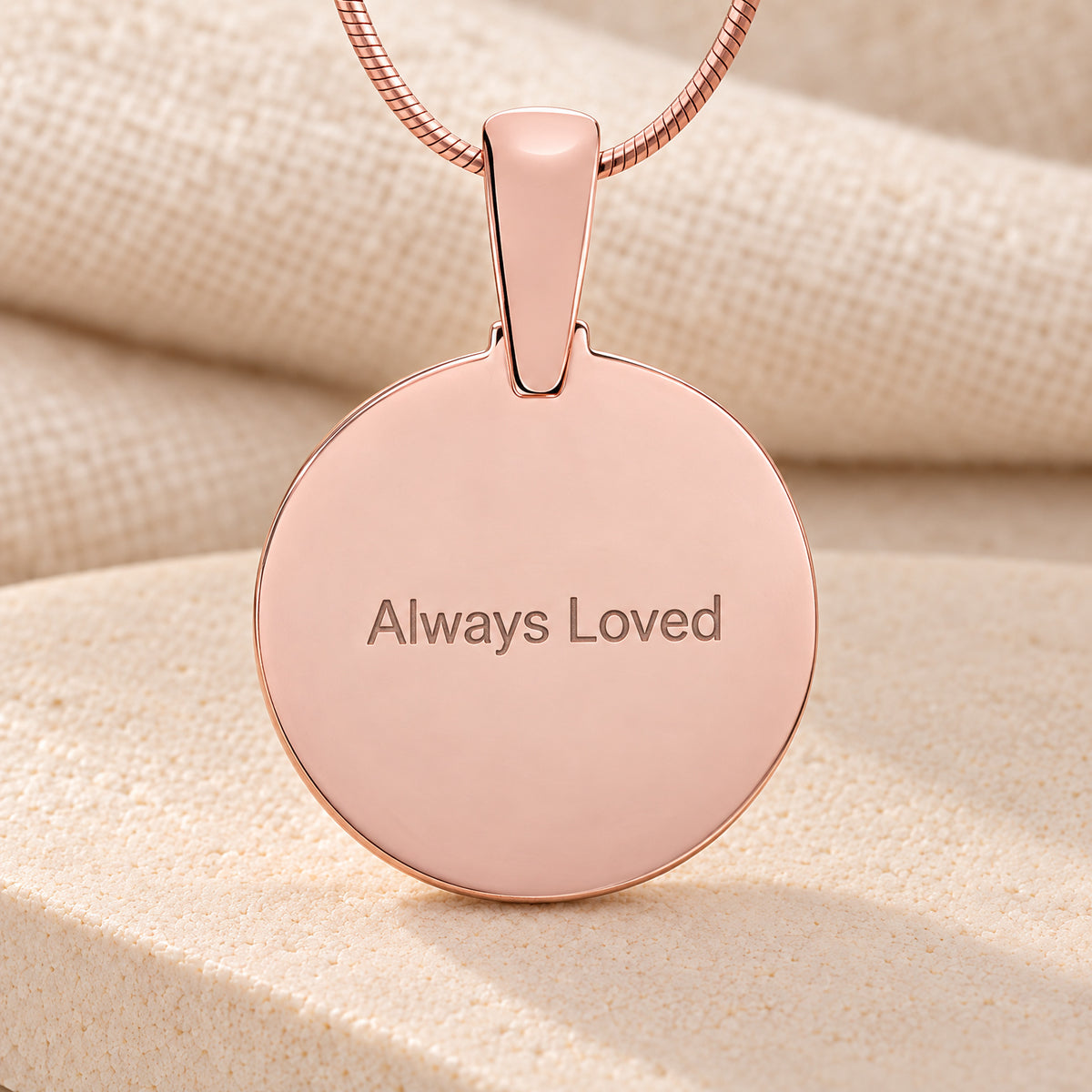 Rose Gold Plated Signature Round Sterling Silver Fingerprint Necklace — rear engraving