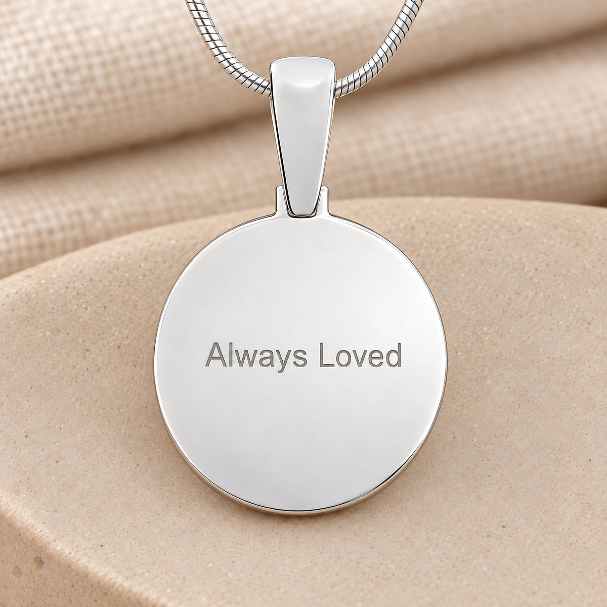 Signature Round Sterling Silver Fingerprint Necklace — rear engraving