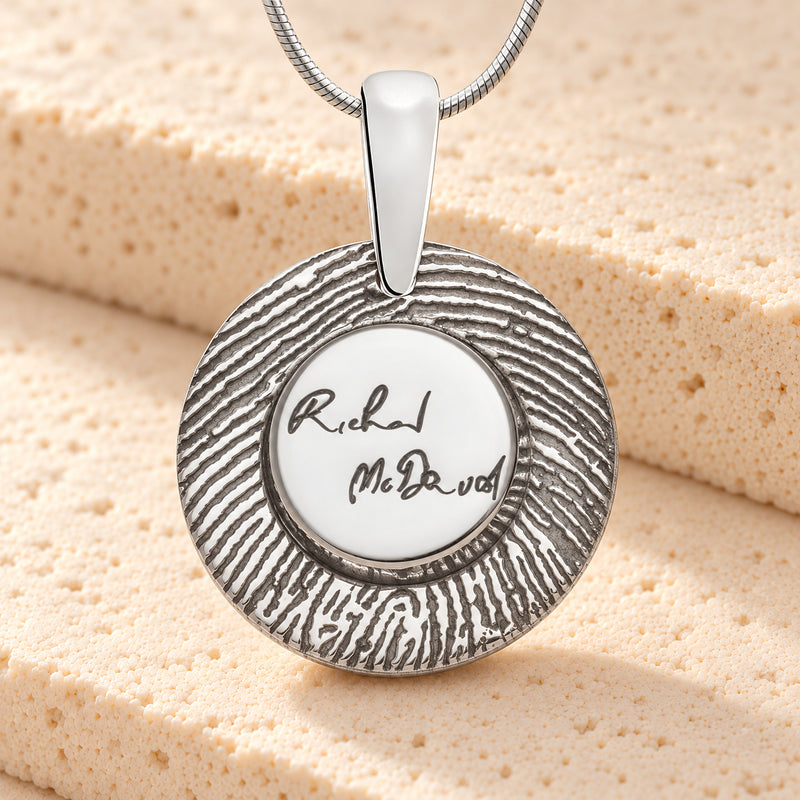 Signature Round Solid 14K White Gold Fingerprint Necklace