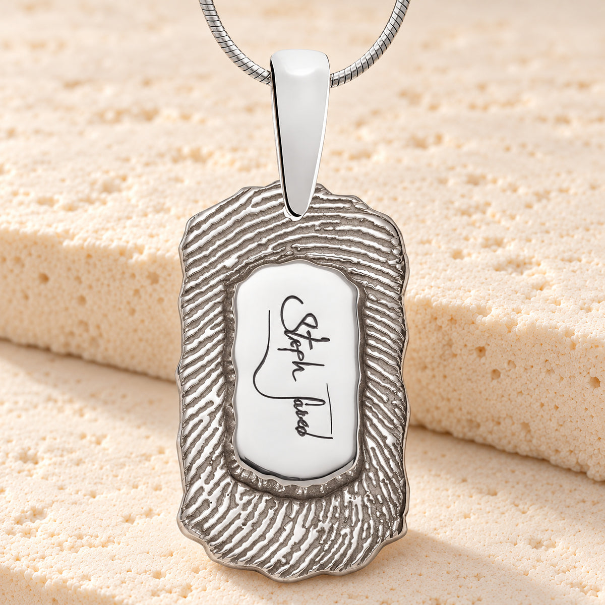 Signature Small Dog Tag Solid 14K White Gold Fingerprint Necklace — main