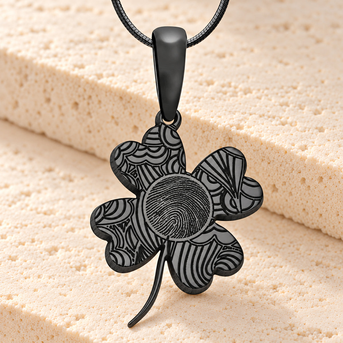 Black Plated Sterling Lucky Clover Fingerprint Necklace — main