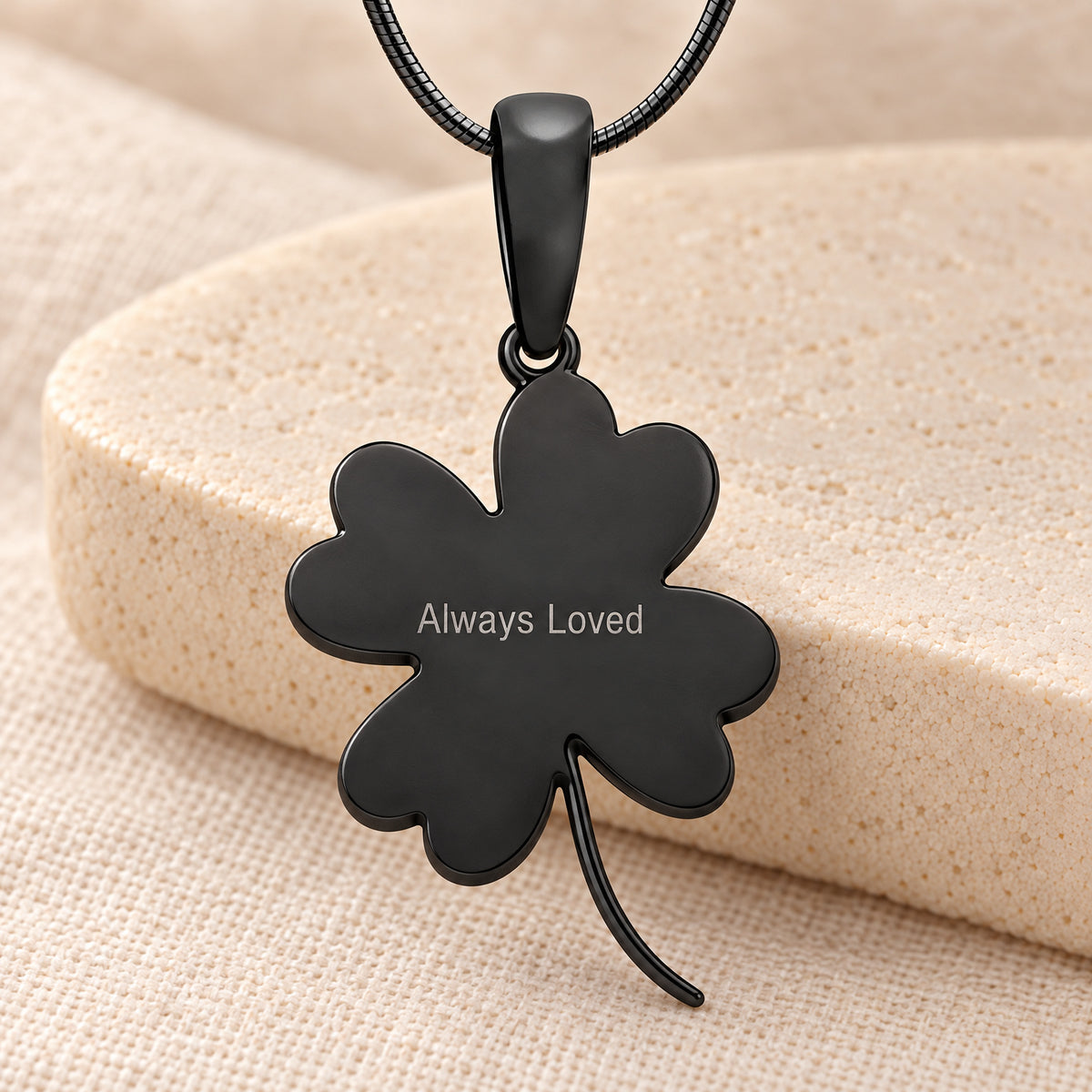 Black Plated Sterling Lucky Clover Fingerprint Necklace — rear engraving