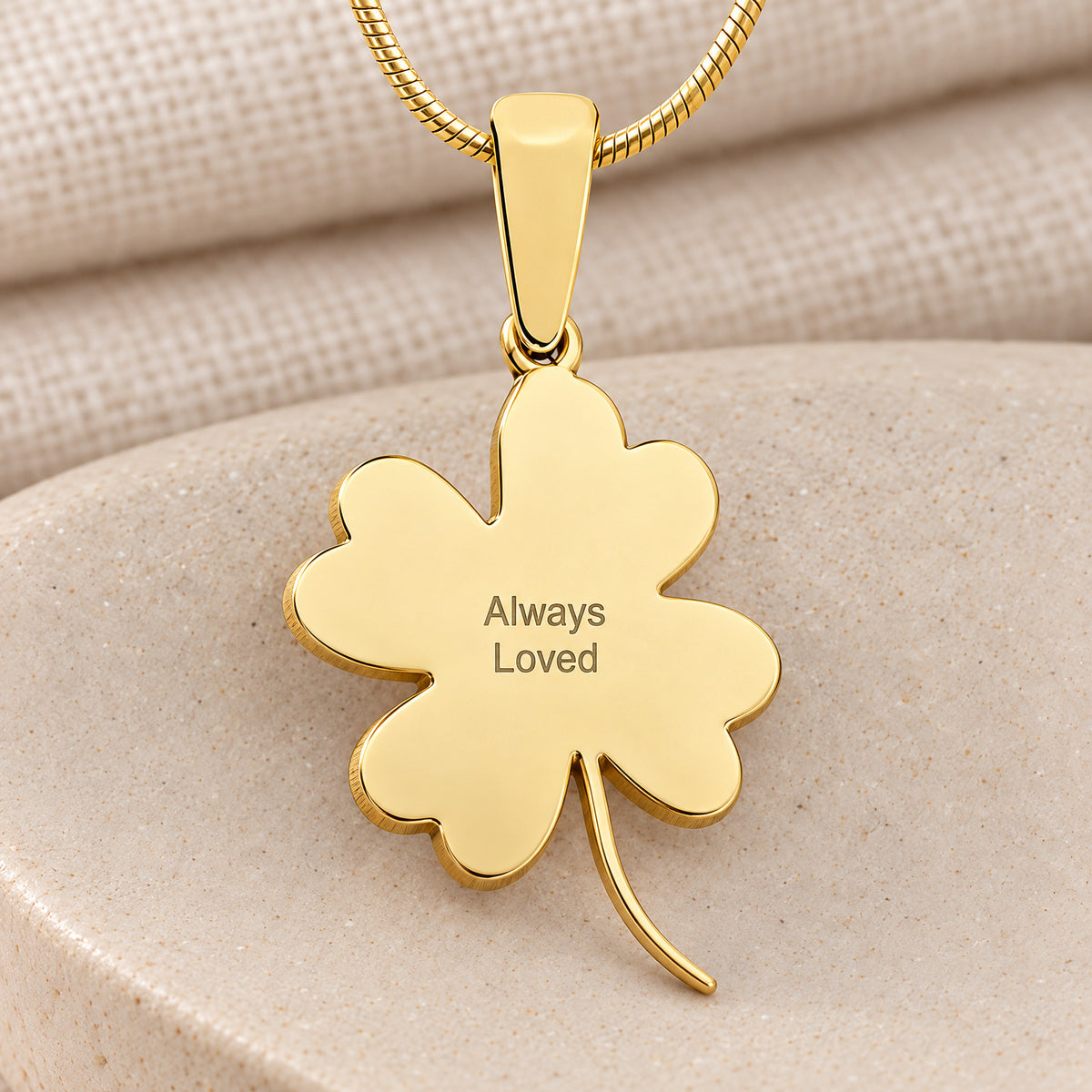 Gold Plated Sterling Lucky Clover Fingerprint Necklace — rear engraving