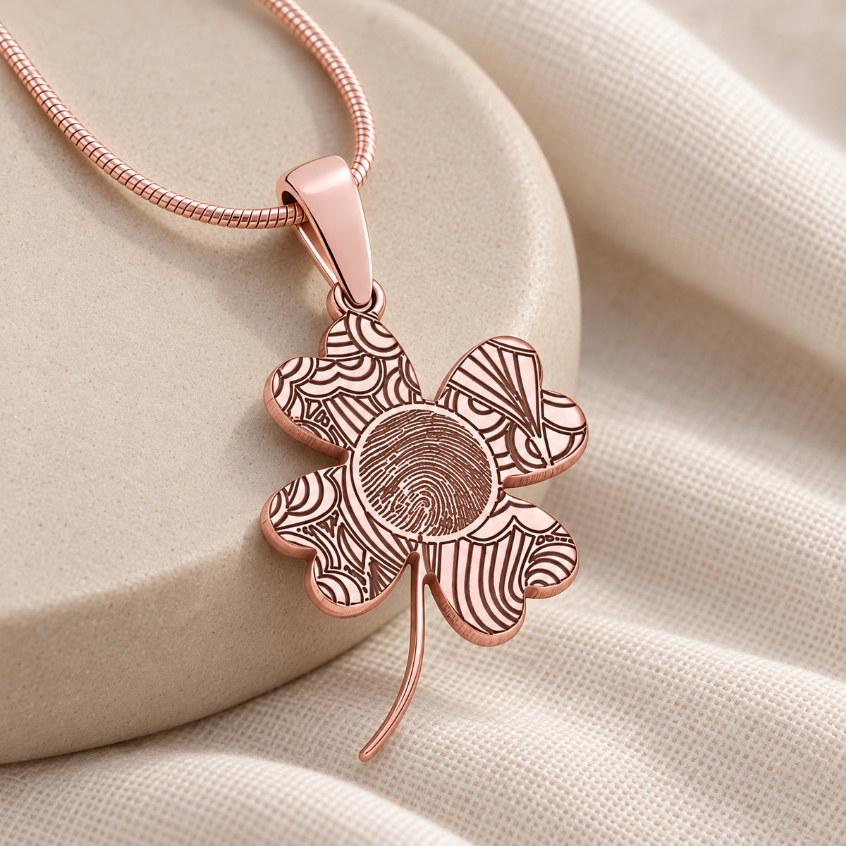 Rose Gold Plated Sterling Lucky Clover Fingerprint Necklace — alternate view