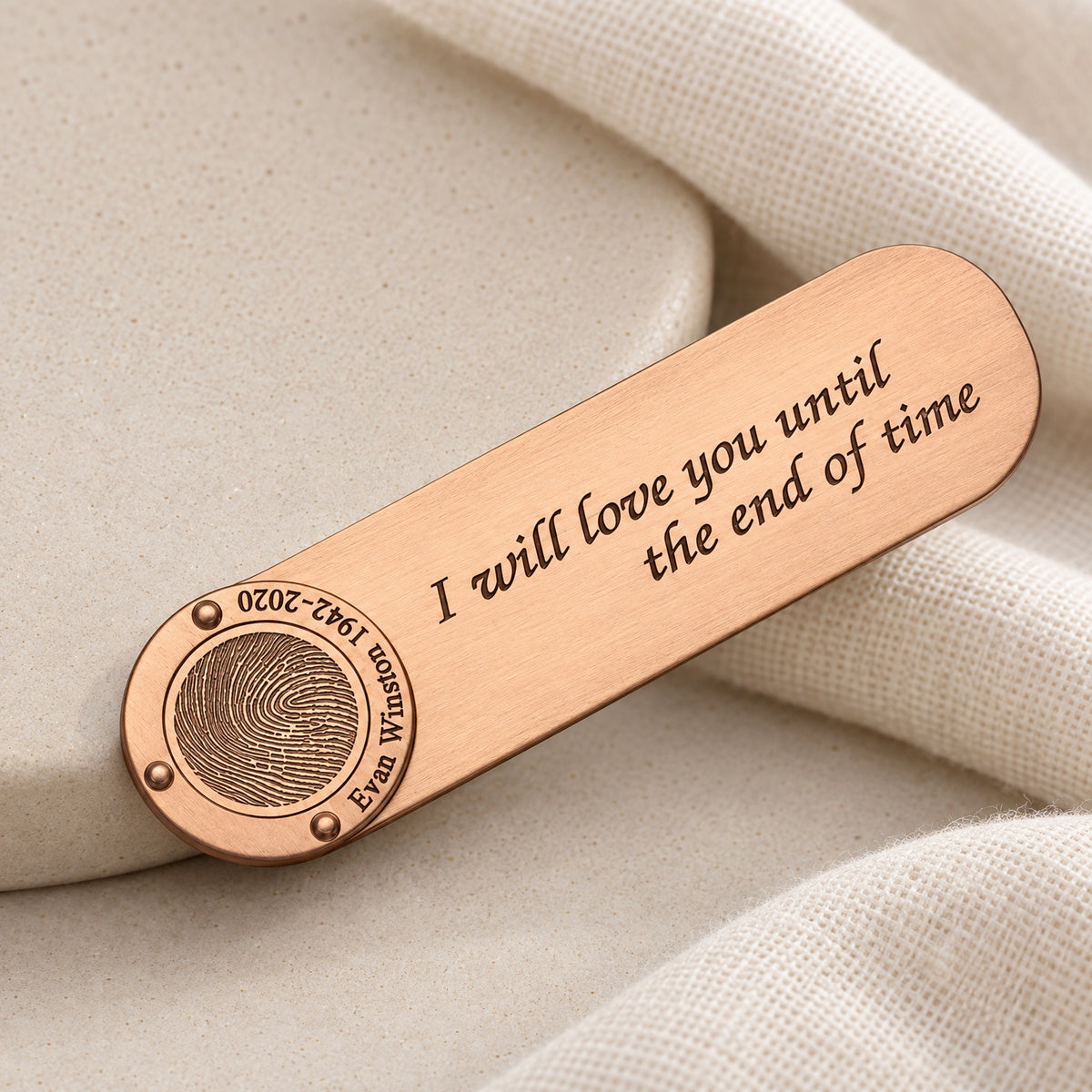 Brushed Copper Bookmark with Fingerprint — alternate view