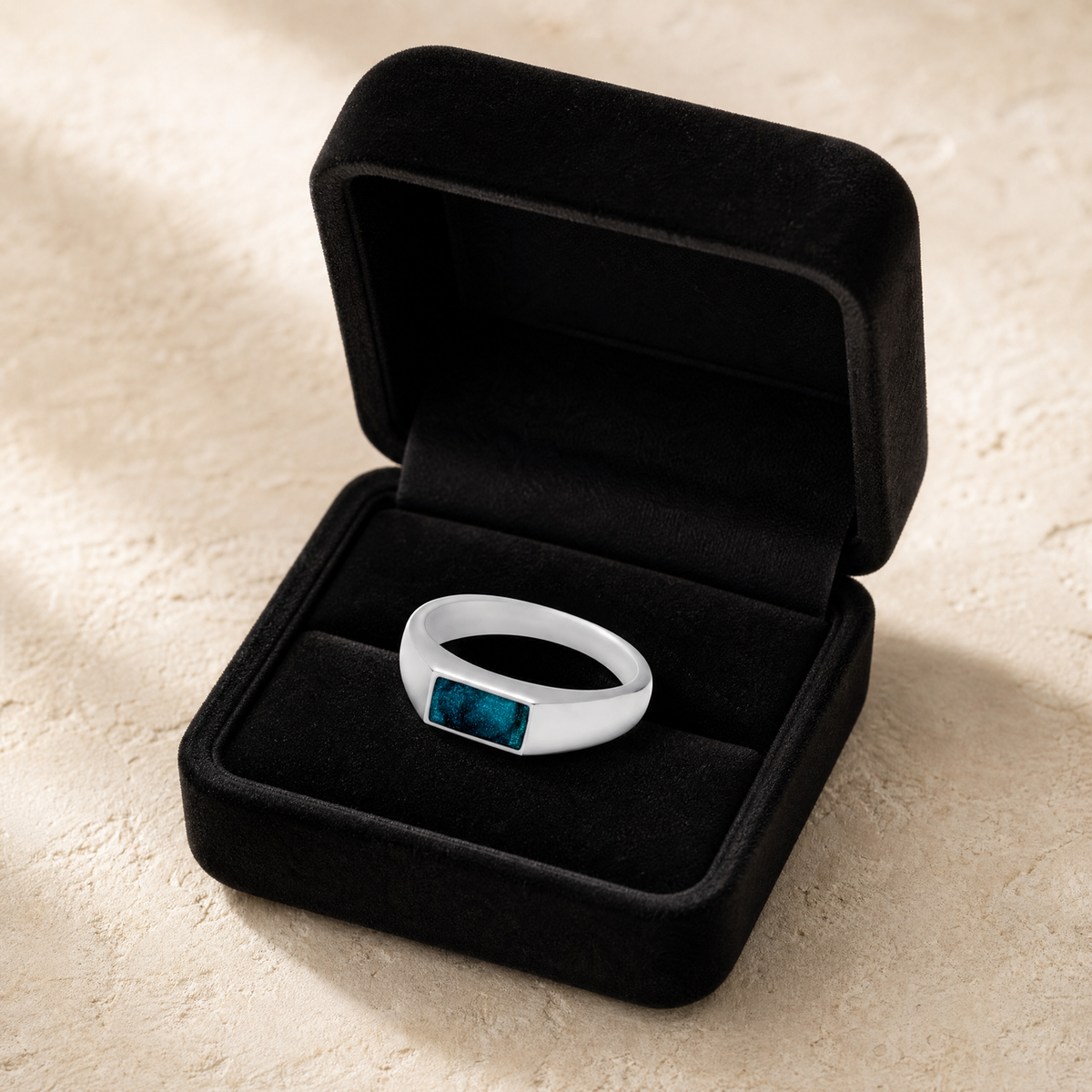 Men's Sterling Silver Desoto Ash Ring with Aqua