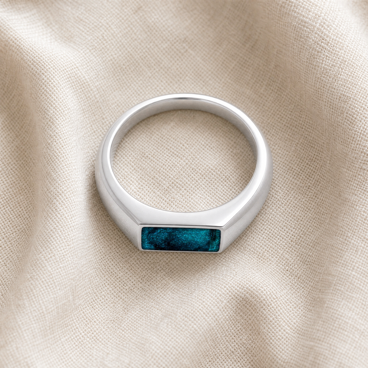 Men's Sterling Silver Desoto Ash Ring with Aqua
