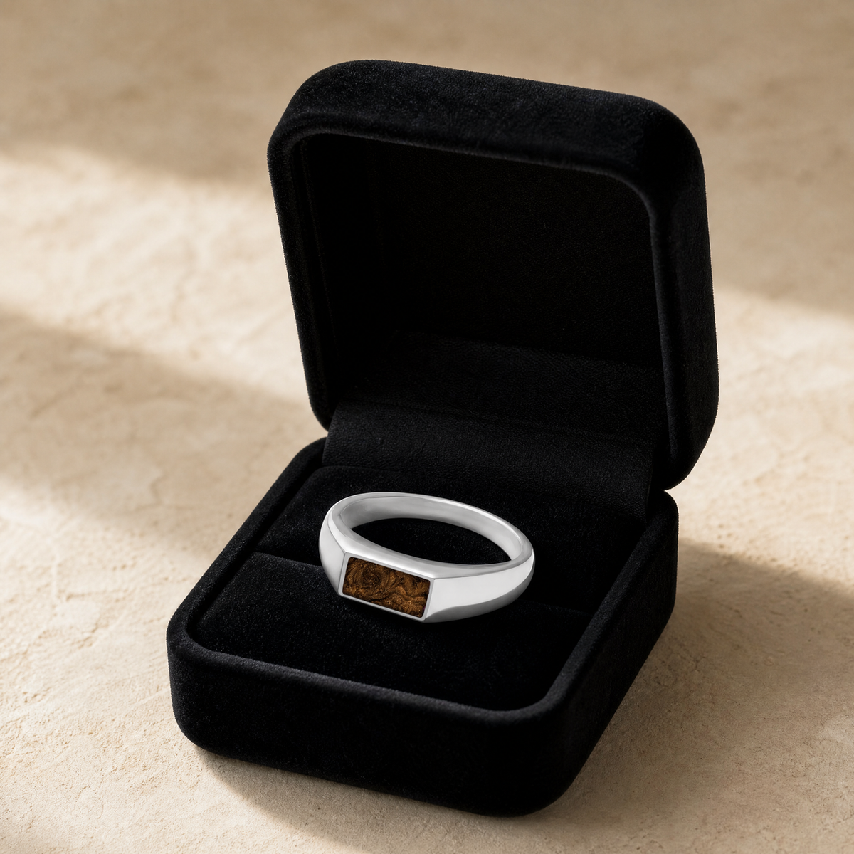 Men's Sterling Silver Desoto Ash Ring with Carob