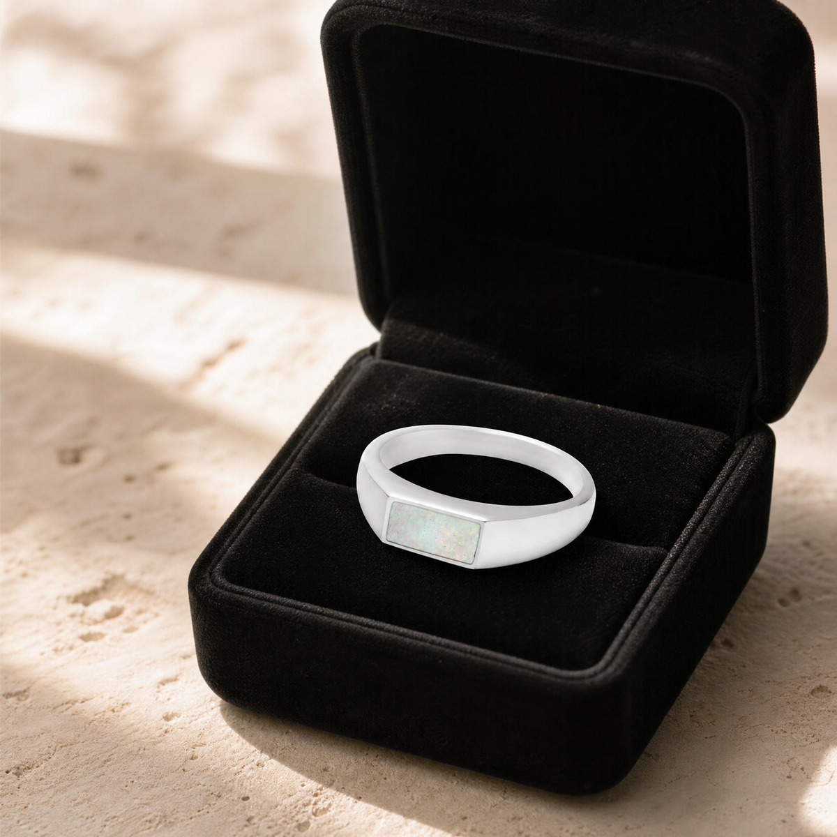 Men's Sterling Silver Desoto Ash Ring with Crushed Cream Opal