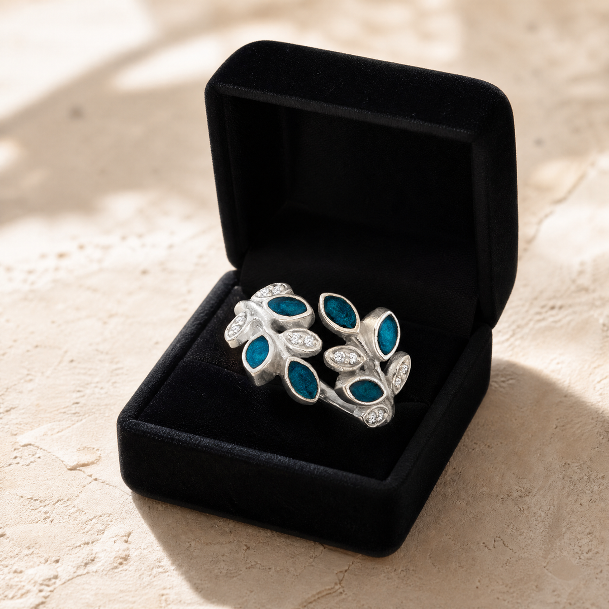 Women's Sterling Silver Chatelain Ash Ring with Aqua