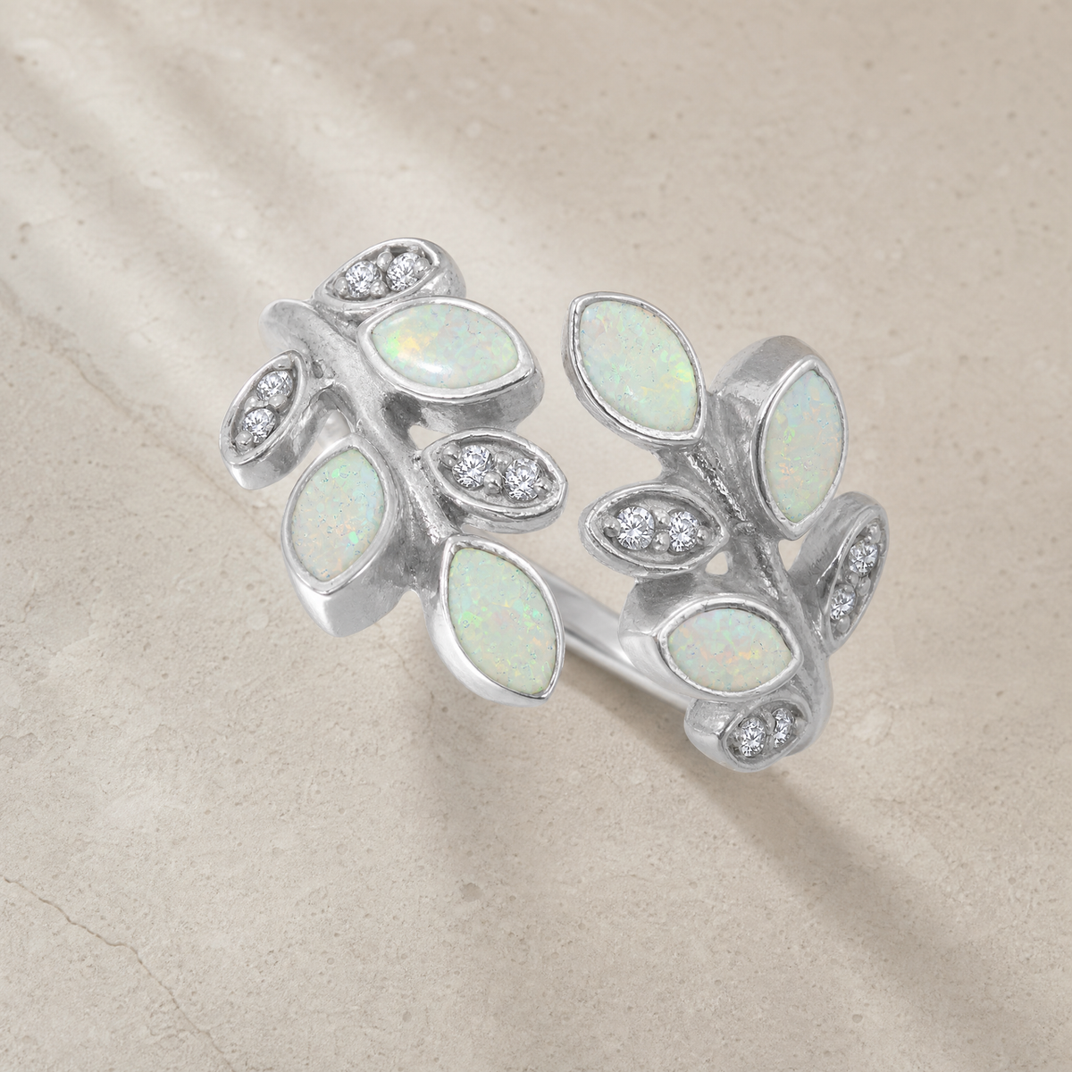 Women's Sterling Silver Chatelain Ash Ring with Crushed Cream Opal