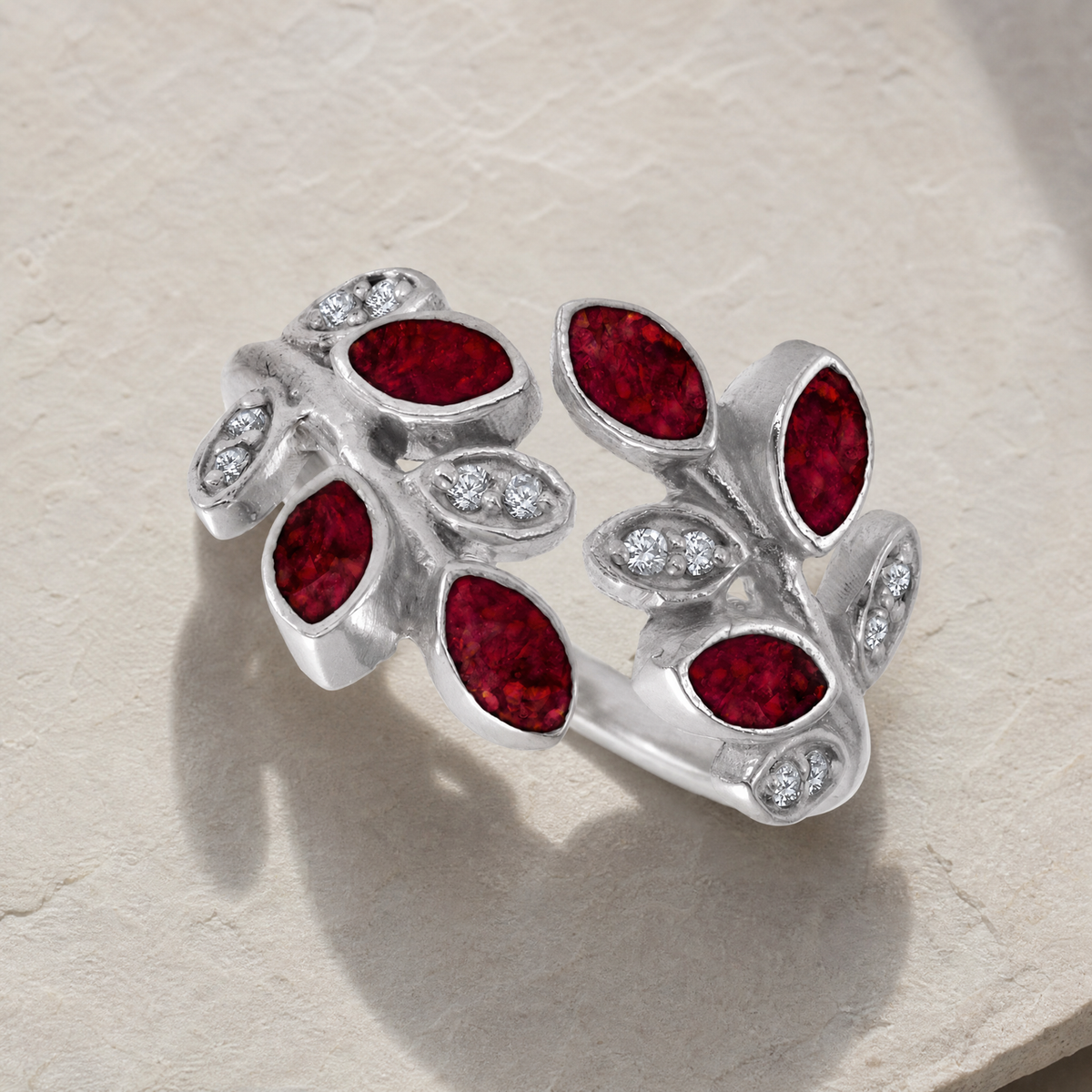Women's Sterling Silver Chatelain Ash Ring with Scarlet Pearl Opal