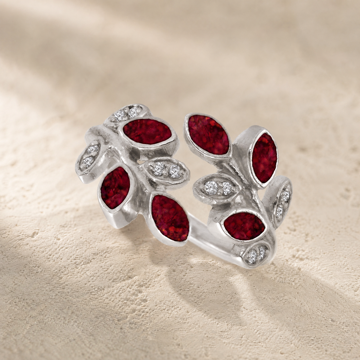 Women's Sterling Silver Chatelain Ash Ring with Scarlet Pearl Opal