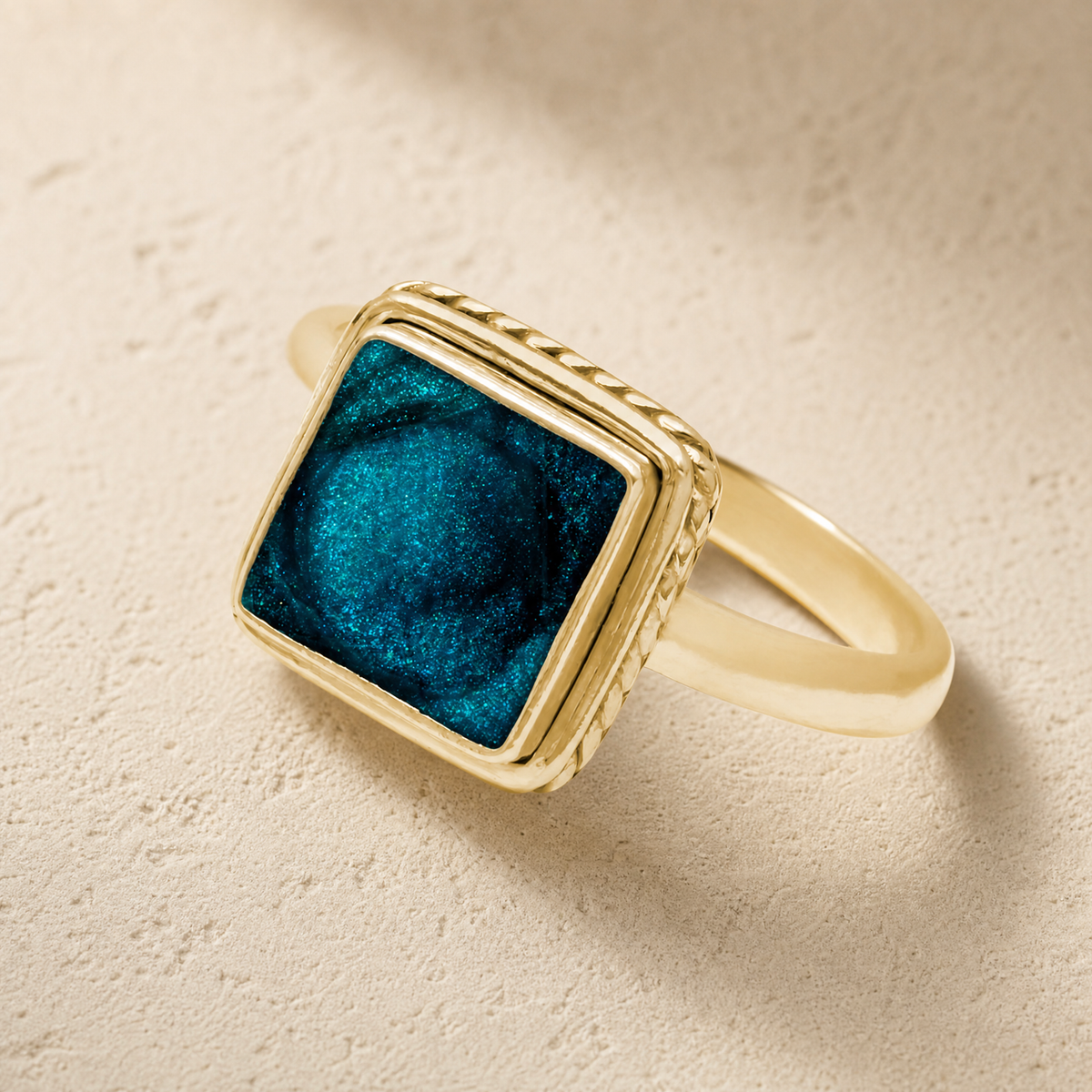 Solid 14K Gold Women's Granville Ash Ring with Aqua