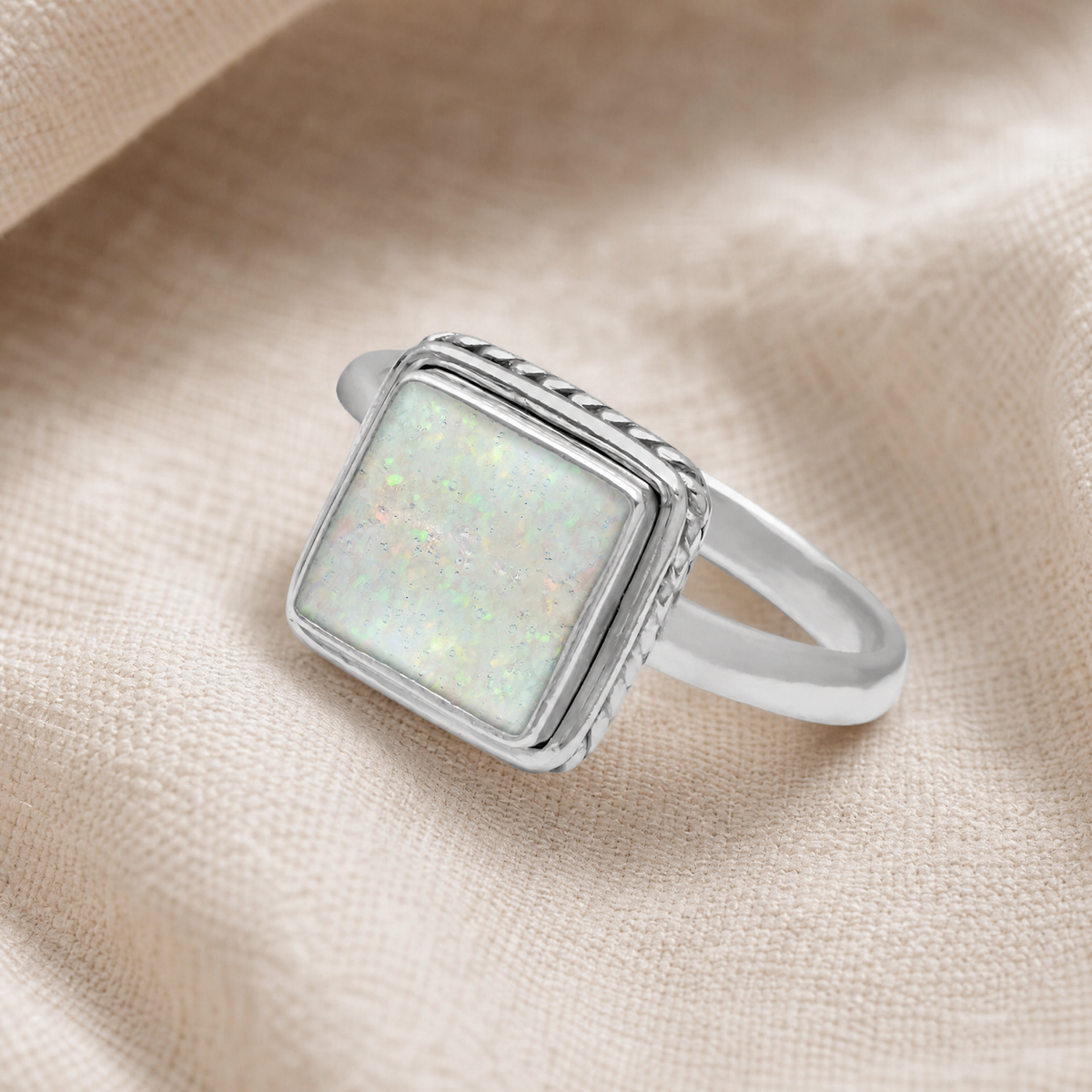 Women's Sterling Silver Granville Ash Ring with Crushed Cream Opal
