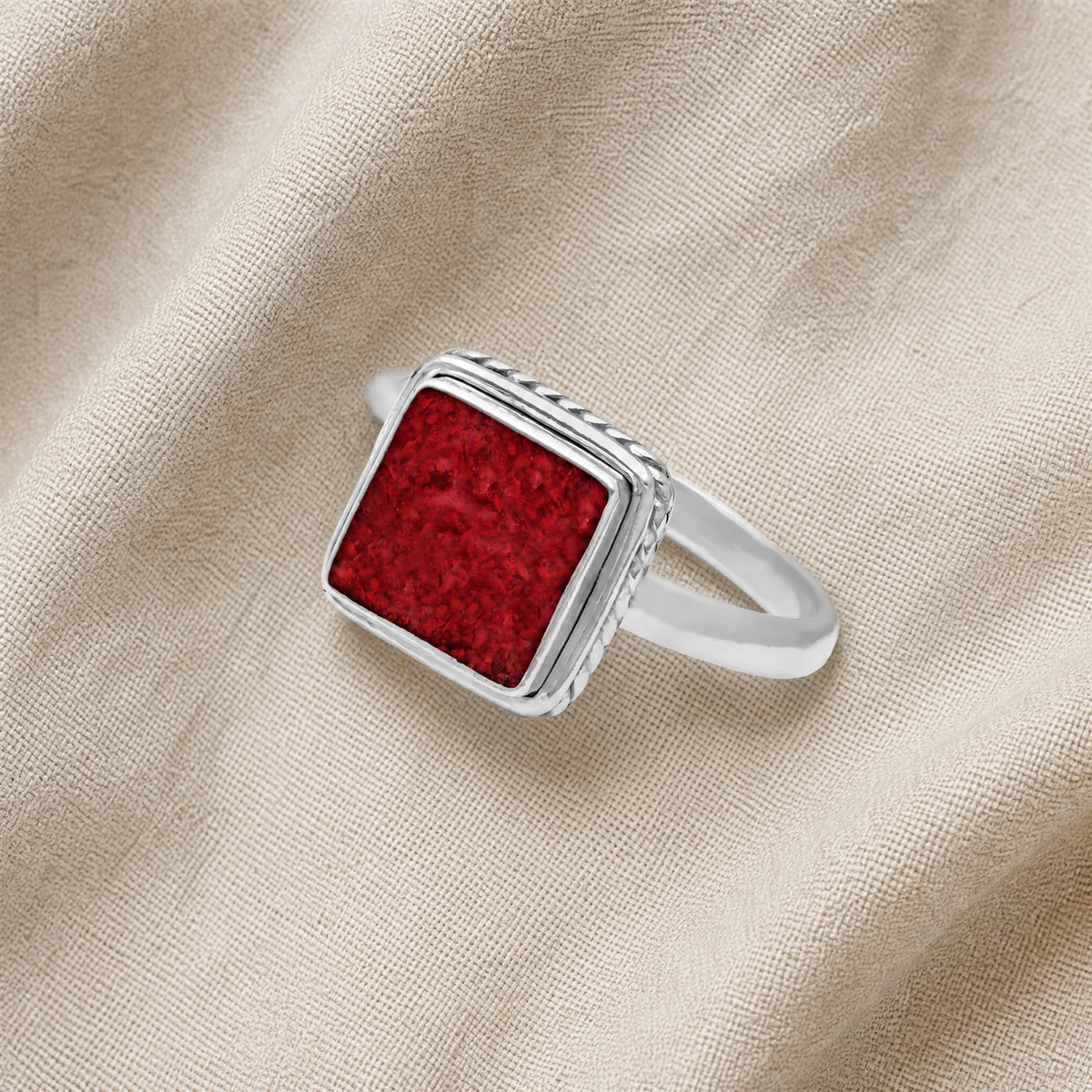 Women's Sterling Silver Granville Ash Ring with Scarlet Pearl Opal