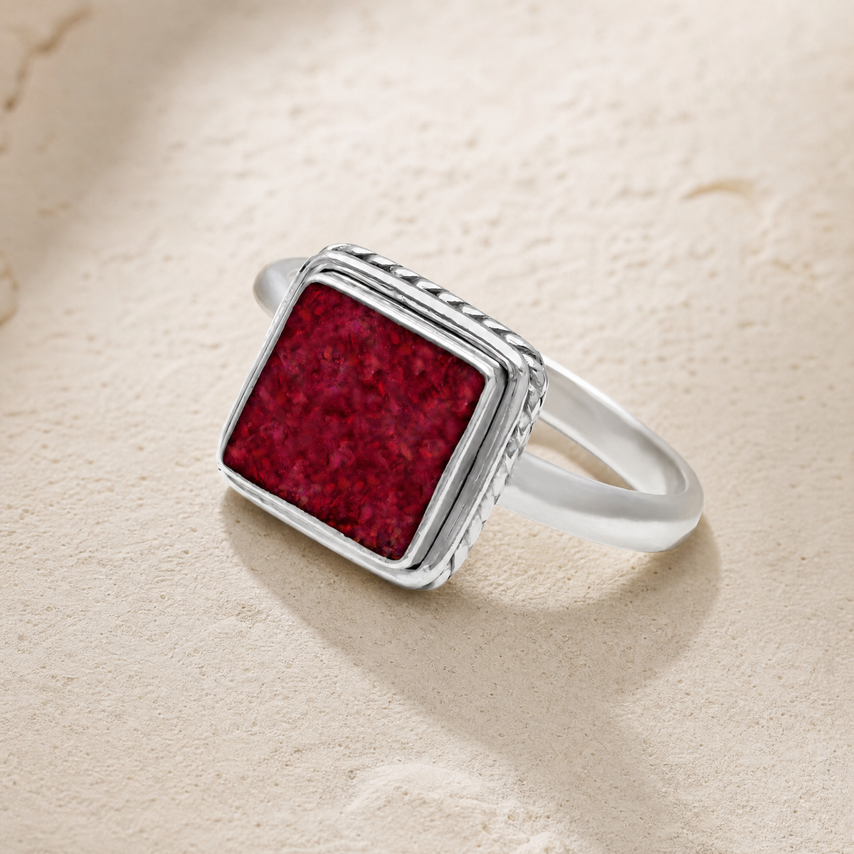 Women's Sterling Silver Granville Ash Ring with Scarlet Pearl Opal