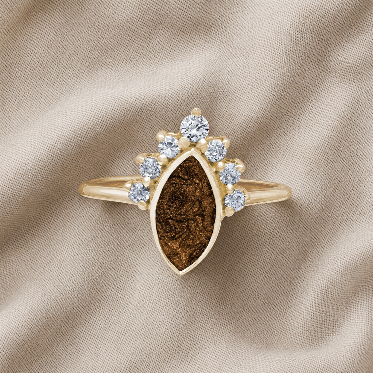 Solid 14K Gold Women's Lakeway Ash Ring with Carob