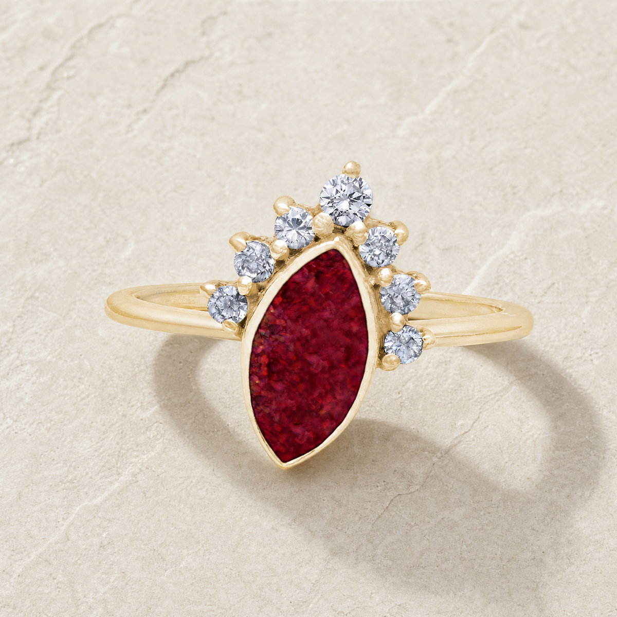 Solid 14K Gold Women's Lakeway Ash Ring with Scarlet Pearl Opal