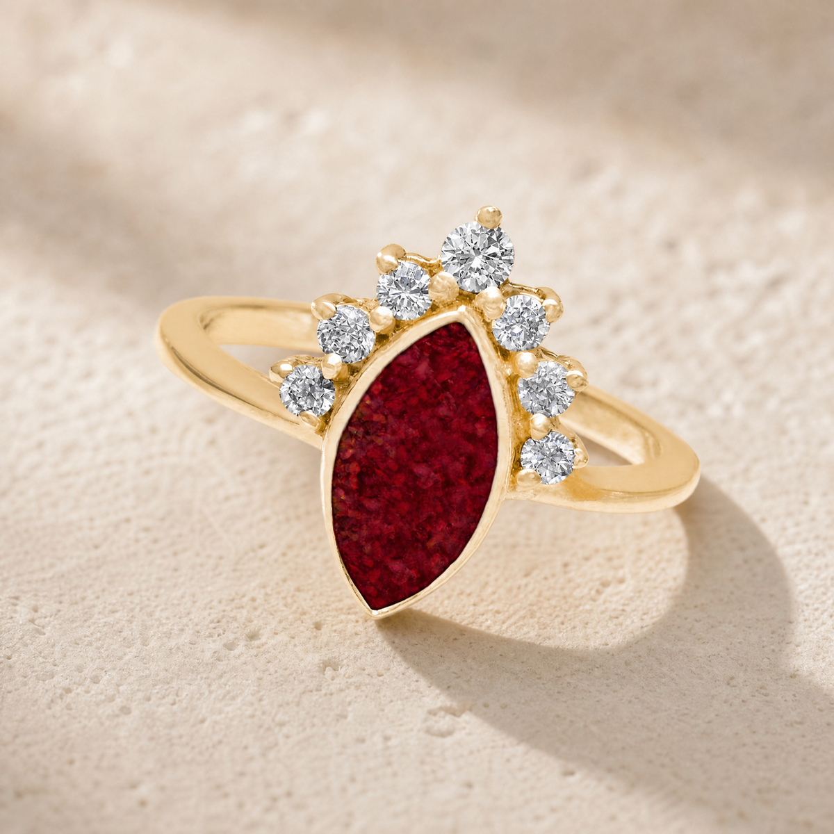 Solid 14K Gold Women's Lakeway Ash Ring with Scarlet Pearl Opal