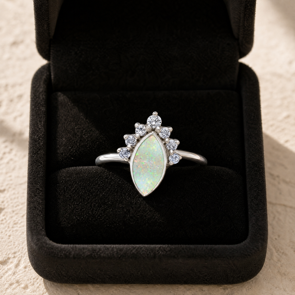 Women's Sterling Silver Lakeway Ash Ring with Crushed Cream Opal